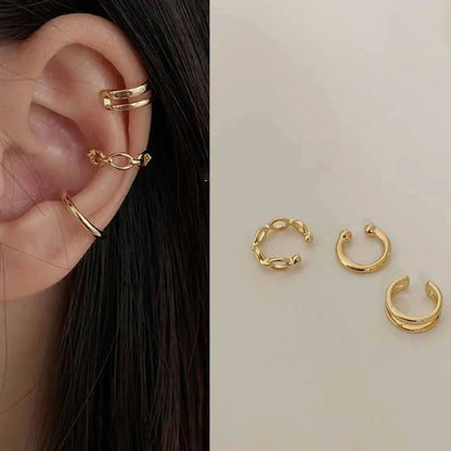 Silver Color Leaves Clip Earrings for Women Men Creative Simple C Ear Cuff Non-Piercing Ear Ear Clip Set Trend Jewelry Gift -
