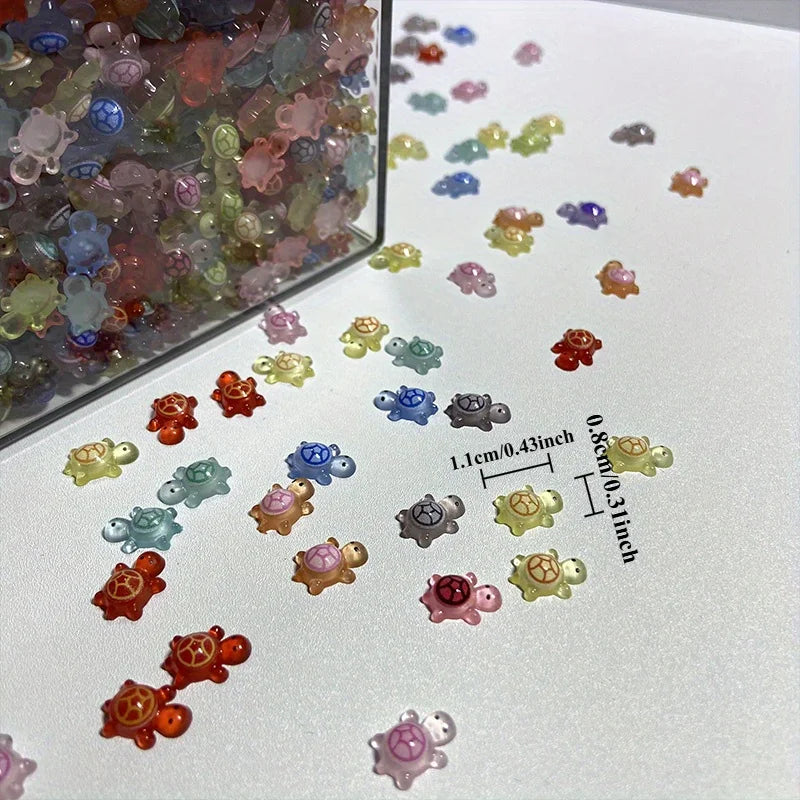 300Pcs Glow-In-The-Dark Ultra Mini Colorful Turtle Figurine - Glowing Tiny Turtle Toy, Cute Desk Decor