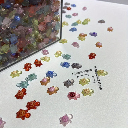 300Pcs Glow-In-The-Dark Ultra Mini Colorful Turtle Figurine - Glowing Tiny Turtle Toy, Cute Desk Decor