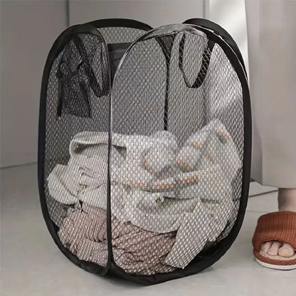 Mesh Pop-up Laundry Basket, Laundry Basket, Foldable Dirty Clothes Storage Basket, Large Capacity Storage Basket - Black