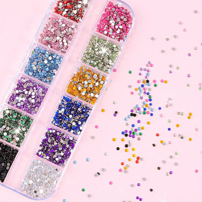12 Grids Mixed Size Acrylic Flatback Rhinestones, 2/3/4mm Shiny Crystal Look Gems DIY Manicure Decor Charms