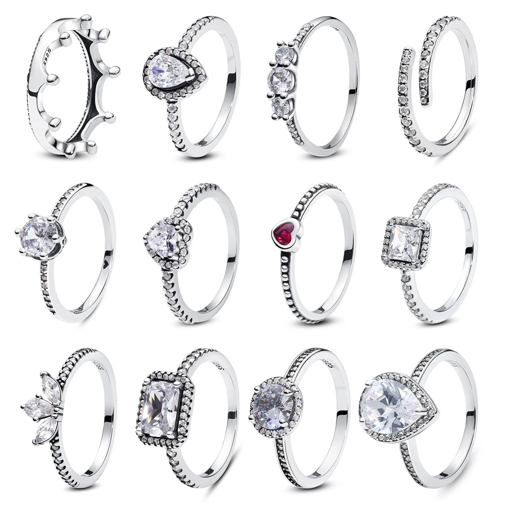 Original 925 Sterling Silver Ring Love Heart Pave CZ Crystal Stackable Rings For Women Wedding Engagement Birthday Gift Jewel