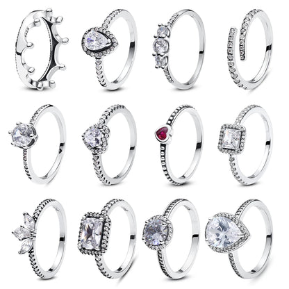 Original 925 Sterling Silver Ring Love Heart Pave CZ Crystal Stackable Rings For Women Wedding Engagement Birthday Gift Jewel