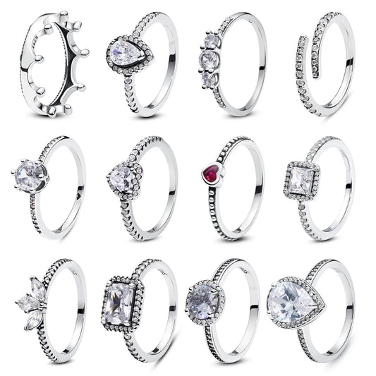 Original 925 Sterling Silver Ring Love Heart Pave CZ Crystal Stackable Rings For Women Wedding Engagement Birthday Gift Jewel