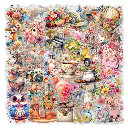 57 Pcs New "Adding Prosperity" Sticker Pack-Waterproof Transparent PET Journal Flower Supplies Decor(LanLanStickersWorld Stor