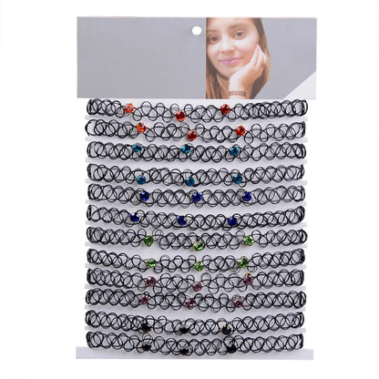 12pcs/lot Vintage Hippy Stretch Tattoo Choker Necklace Elastic Chocker Necklace Fishing Line Tattoo Colorful Necklace - Style