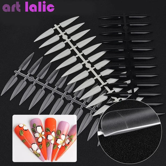 240Pcs Nail Art Set Clear Natural Full Cover Oval Sharp End Stiletto Long False Nails Tips for Artificial Manicure in Salon