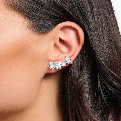 Silver Single Ear Stud Climber Style with White Zircon Europe Glam Fine Jewerly For Women Trendy Gift In 925 Sterling Silver