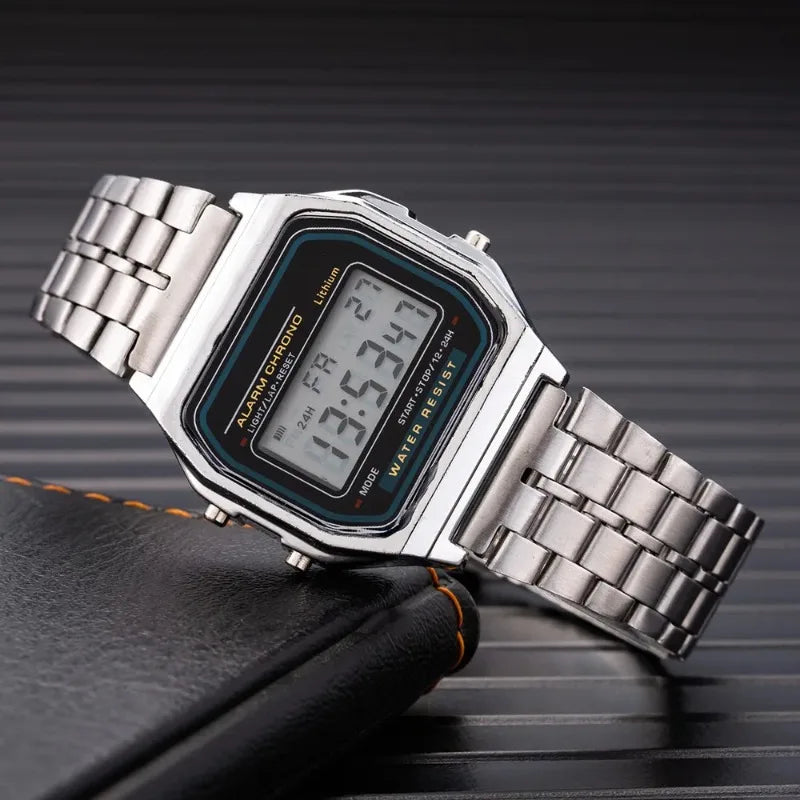 Luxury LED Digital Men's Watch Stainless Steel Electronic Wristwatch Simple Business Gold Silver Reloj Hombre - Silver