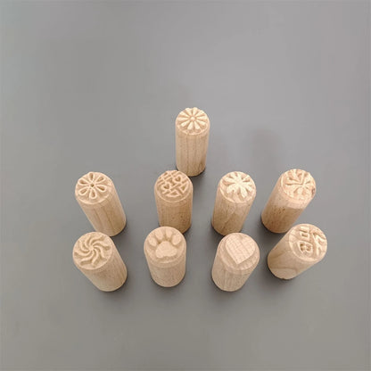 9 Patterns Wood Stamps DIY Wooden Clay Seal Set Round Pottery Tool Moon Cake Mantou Pasta Kitchen Food Seal Homemaking Tool 1