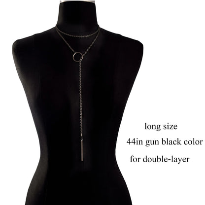 Minimalist Bar Lariat Necklace Twist Wrap Slip Chain Choker Toggle Necklace Layering Statement Goth Punk Jewelry - 44in gun b