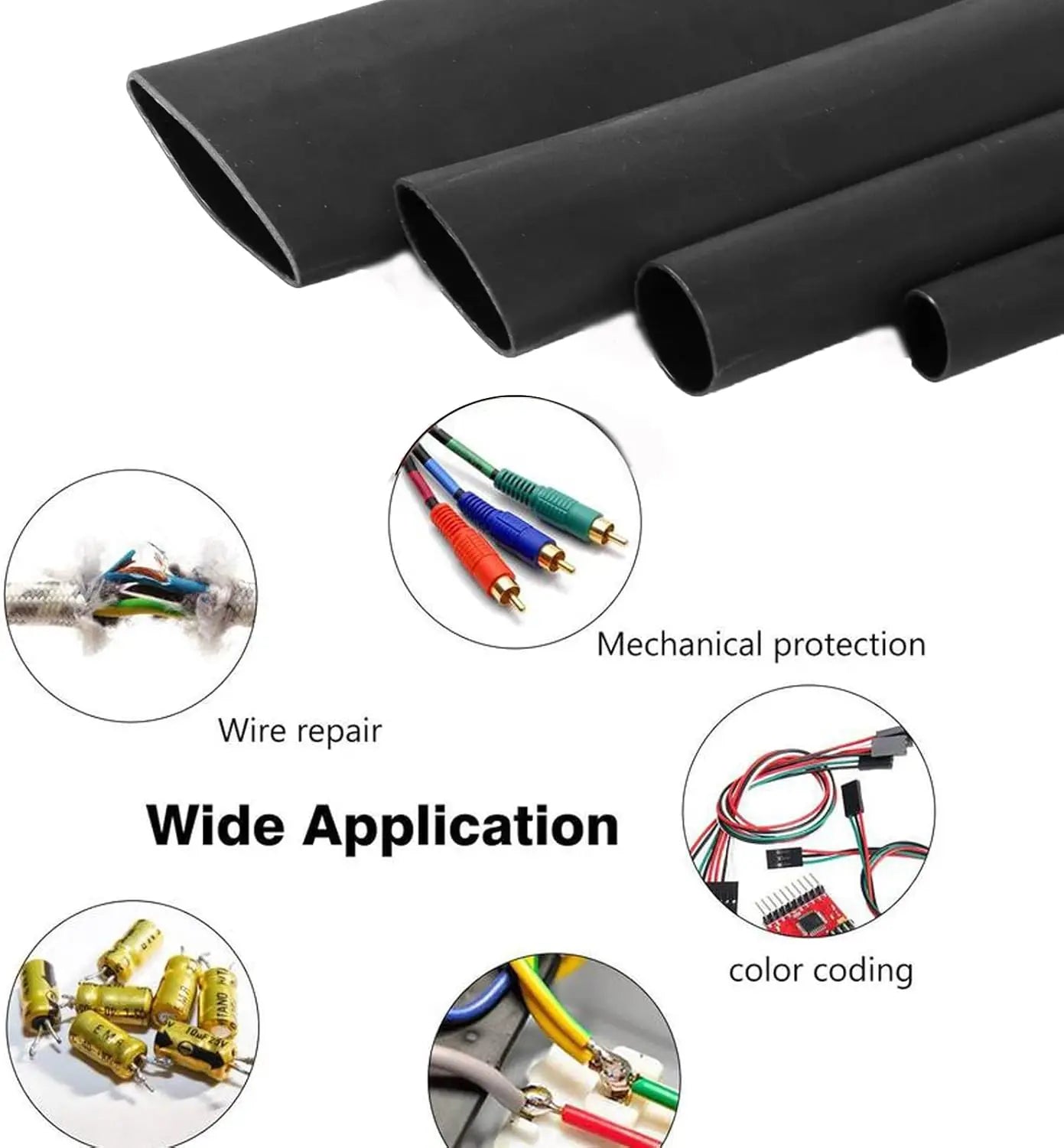 2M 4:1 Heat Shrink Tubing Adhesive Waterproof Glue Insulated Dual Wall Black Heat Shrinkable Tube 4/6/8/12/16/18/20/24 MM