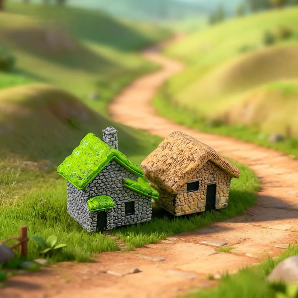 6Pcs Miniature Retro Village Thatched House Figurines, Mini Resin Cottage Ornaments for Miniature Garden, Minihouse
