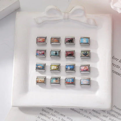 2026 New Women's Gift Cute Cat Looks at the cake Italian Charm Links Beads Fit 9mm Stainless Steel Modular Bracelet Jewelry G