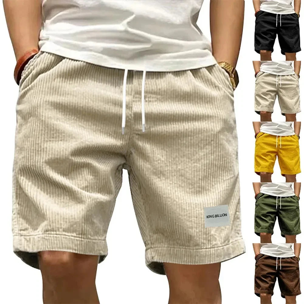 Vintage Cargo Shorts Men's Summer Trendy Retro Corduroy Short Pants Men's Casual Solid Color Shorts Sports Breathable Sweatpa