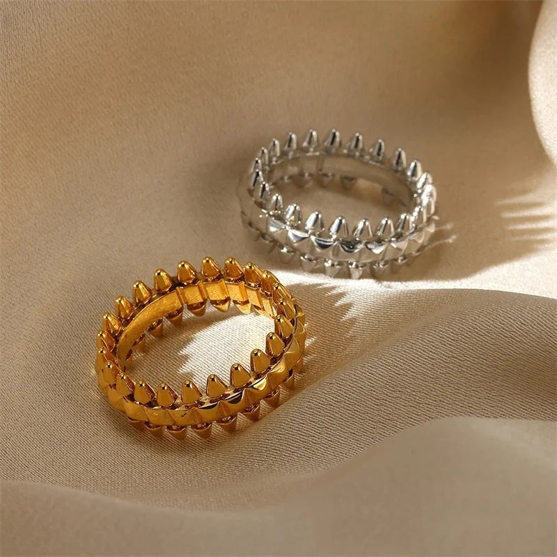 Stainless Steel Vintage Bullet Rings for Women Gold Color Geometric Rings Boho Jewelry Hip Hop Party Wedding Jewelry Gifts