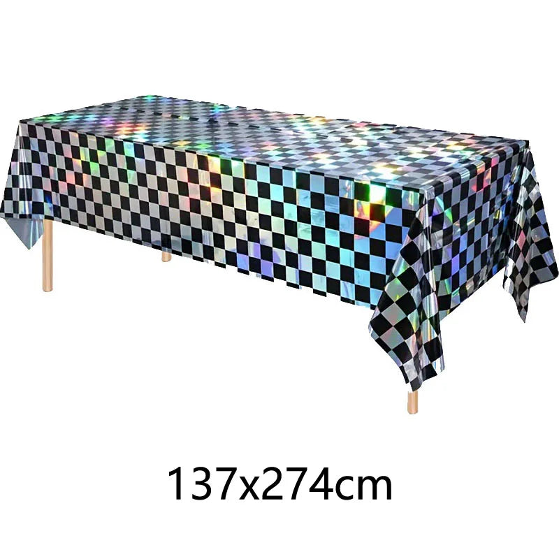 1pc Racing Car Tablecloth Black Racing Track Table Runner Racing Car Party Supplies Decor Racing Flags Table Centerpieces - t