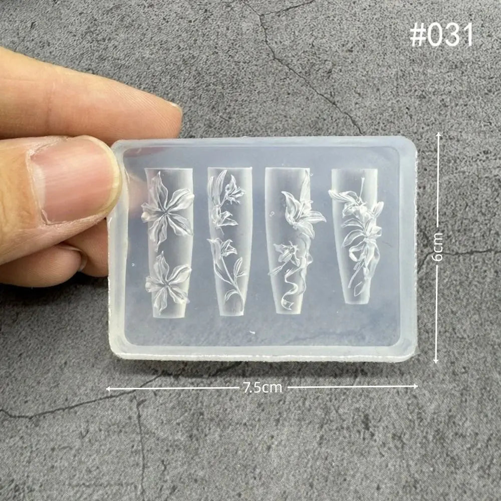 New Transparent Nailart Mold 3D Carving Rose Flower Silicone Template with Box Tulip Bow Nail Art Molds Nail Decoration