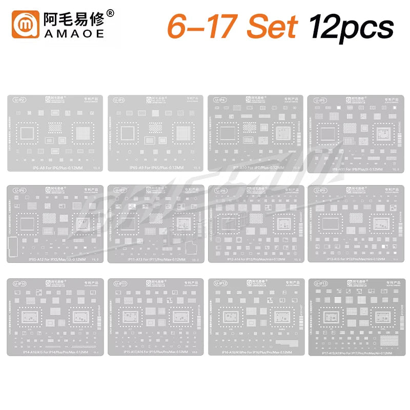 Amaoe BGA Reballing Stencil Template For iPhone 17 16 15 14 13 12 11 Pro Max XSMax 8 7P 7 6 A18 Tin Planting Soldering Net to