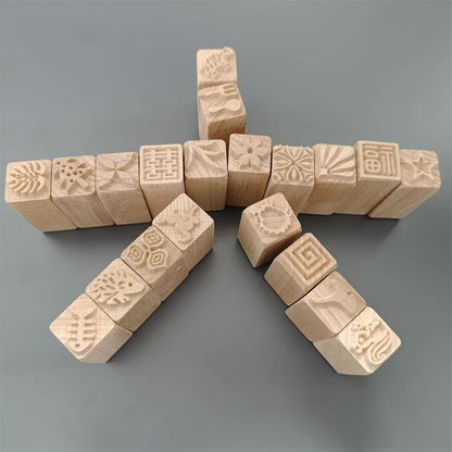9 Patterns Wood Stamps DIY Wooden Clay Seal Set Round Pottery Tool Moon Cake Mantou Pasta Kitchen Food Seal Homemaking Tool 1