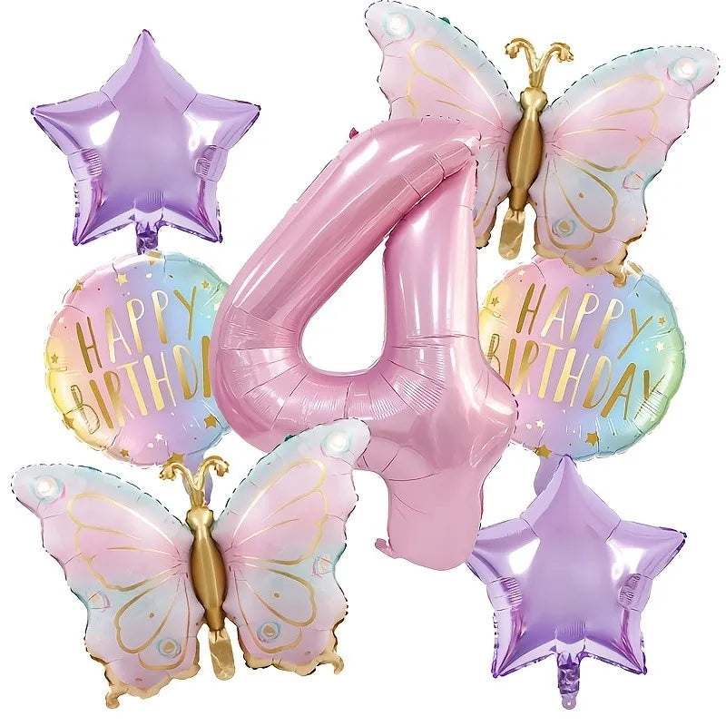 Birthday Decorations, Pink Butterfly Balloons Set, Custom Happy Birthday Banner, Personalized Party Decor, Whimsical Birthday