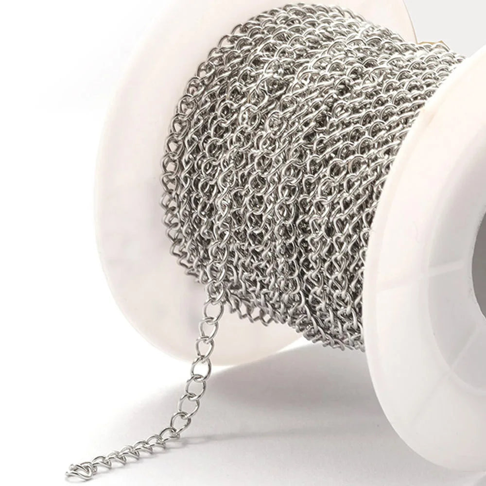 2 Meter Stainless Steel Extension Chain 2/3/4mm Gold Necklace Bracelet DIY Body Chain Accessories - Steel Color / 3x4mm Width