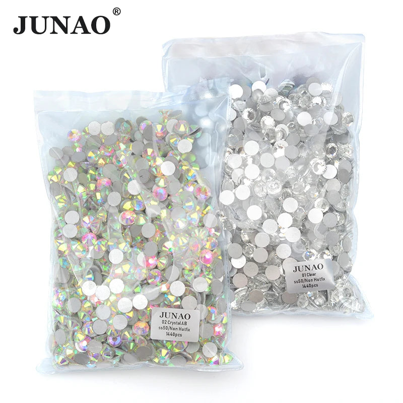 JUNAO 100Gross SS3 SS4 SS5 SS6 SS30 SS40 SS50 Large Size Crystal AB Glass Rhinestone Flatback Crystals Non Hotfix Strass For 
