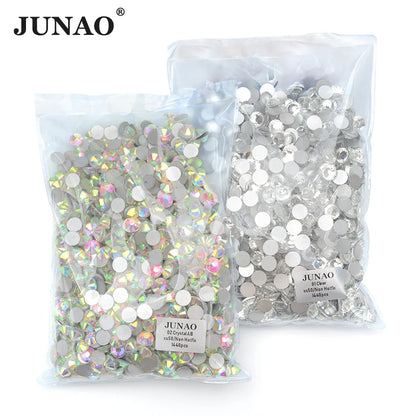 JUNAO 100Gross SS3 SS4 SS5 SS6 SS30 SS40 SS50 Large Size Crystal AB Glass Rhinestone Flatback Crystals Non Hotfix Strass For 