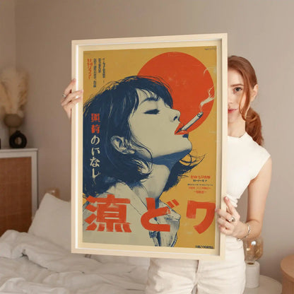Retro Japanese Woman Smoking Canvas Wall Art Print, Frameless Vintage Indie Canavs Poster for Living Room Decortion Women's G