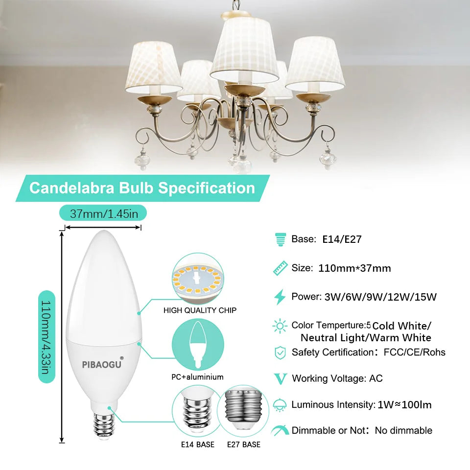 10PCS LED Candle Bulbs Light AC85-265V E14 E27 LED Candle Bulbs LED Ceiling Light Decoration LED Chandelier For Home Living R