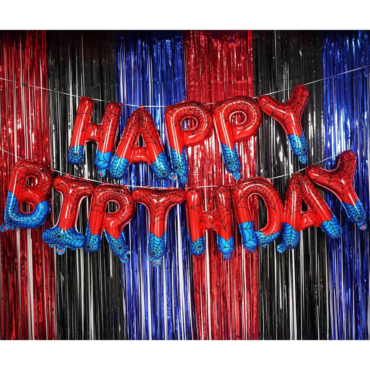 Spider Theme Happy Birthday Banner Balloons Red and Blue Letters Signs Superhero Birthday Party Decor Accessories Party Suppl