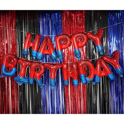Spider Theme Happy Birthday Banner Balloons Red and Blue Letters Signs Superhero Birthday Party Decor Accessories Party Suppl