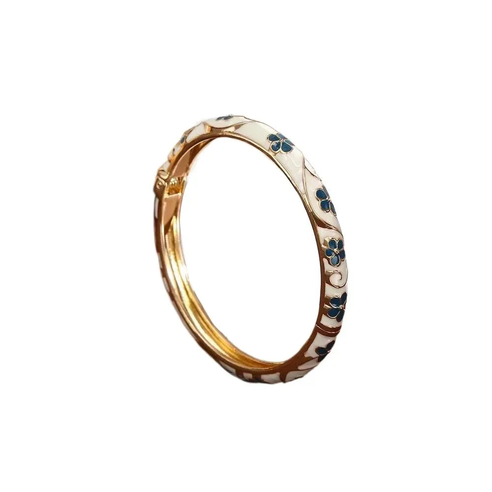 Traditional Vintage Cloisonne Bangle Chinese Classic Hollow Out Flower Bangle Vintage Ethnic Women's Hand Bracelet Jewelry Gi