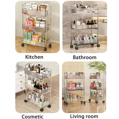 Mobile Shelf with Wheel Multi-Layers Storage Rack Home Trolley for Snacks Cosmetic Sundries Organizer 2/3/4 Tiers Rolling Car
