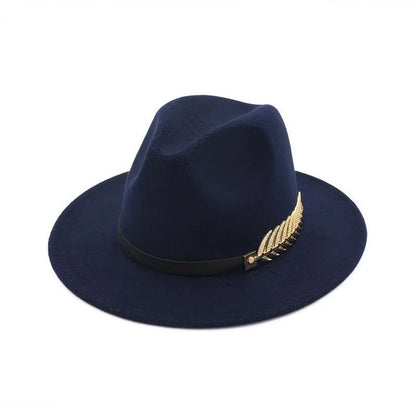 European and American foreign trade leaf decoration women's woolen hat jazz hat autumn and winter Korean version of the Briti