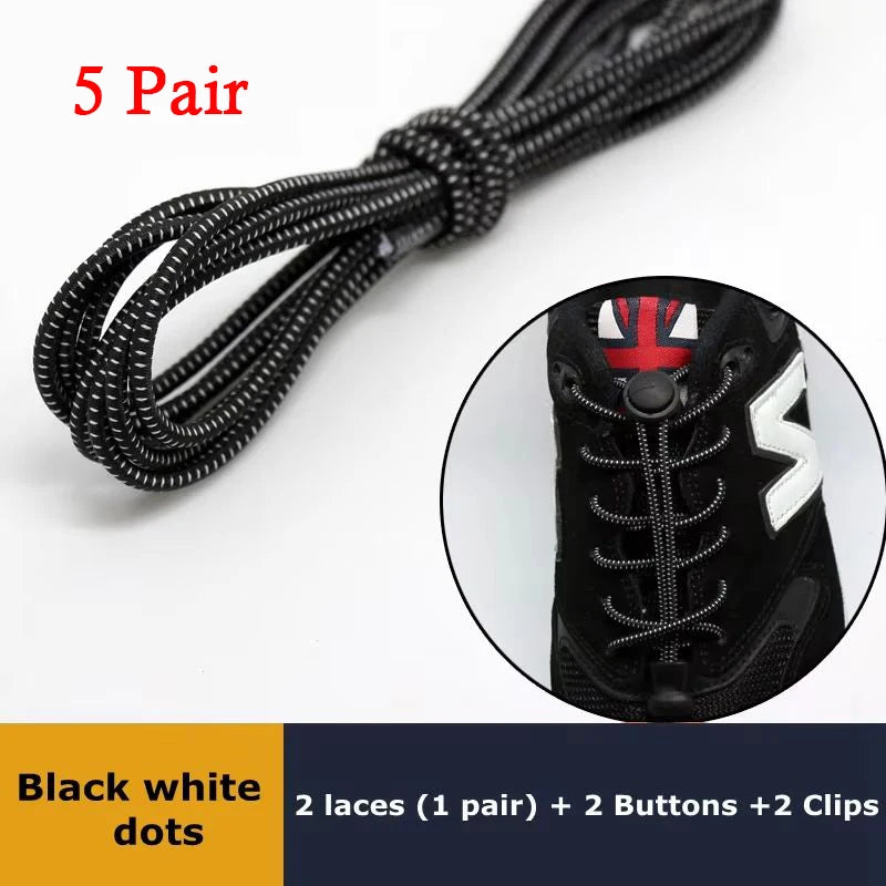 1Pair Shoelaces for Sneaker Elastic No Tie Shoe Laces Stretching Lock Lazy Laces Quick Rubber Shoelace Round Shoestrings - Bl