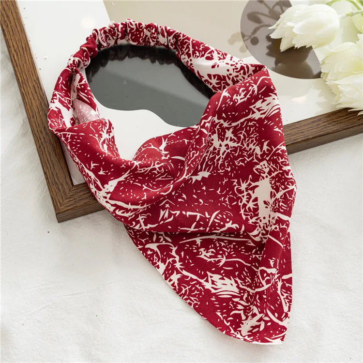 2022 Summer Vintage Print Flower Beach Bandana Hair Scarf Fashion Elastic Rubber Headbands for Women Girl Hair Accessories - 