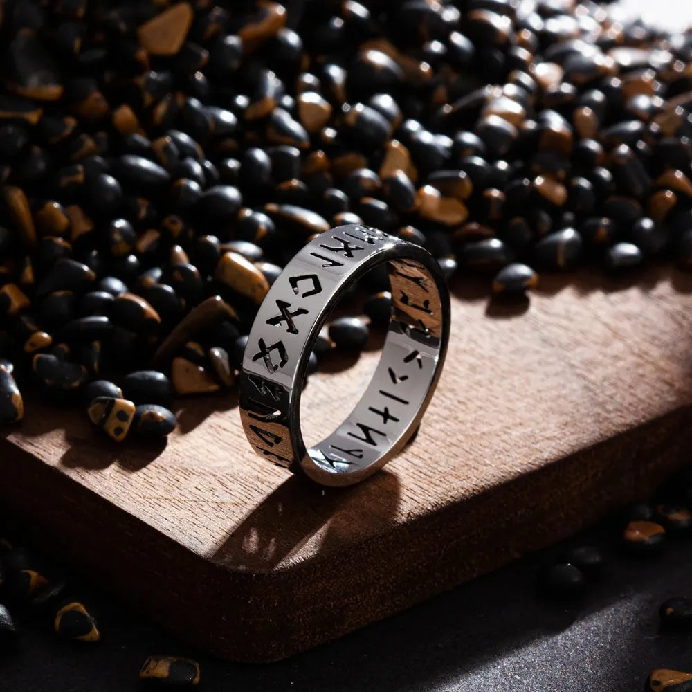 Vintage 6mm Out Odin Norse Viking Amulet Rune Rings for Men Words Ring Wedding Jewelry Valentine's Gifts