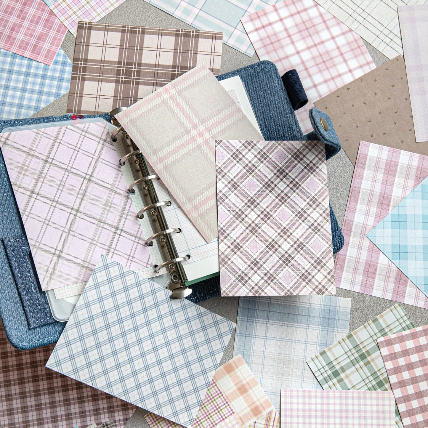 50pcs creative plaid Decor Scrapbook Vintage Material Paper Kit DIY Junk Journal Collage Photo Album Retro Background paper ﻿