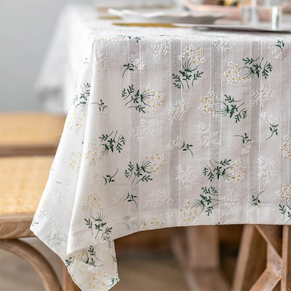 Korean Style Small Daisy Cotton Floral Tablecloth For Kitchen, Wedding, Dining Room - Floral-white / 90x140cm