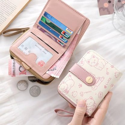 Cute Cat Coin Purse Women Fashion Short Wallet PU Leather Large Capacity Wallet Lightweight ID Card Holder Travel Cash Coin B
