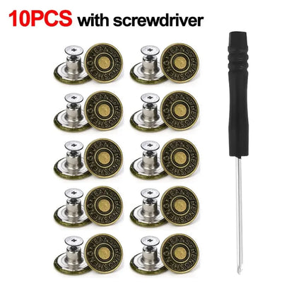 10Pcs Metal Jeans Buttons 17mm Replacement No-Sewing Screw Button Repair Kit Nailless Removable Jean Buckles Clothing Pants P