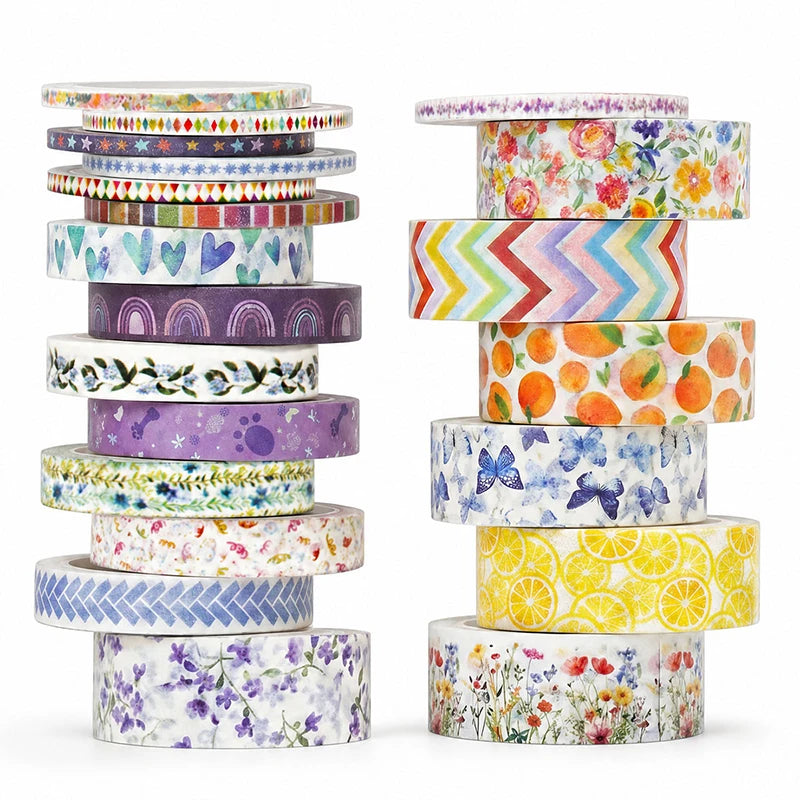 Washi Tape Set, 3/21 Rolls, Assorted Sizes, Floral 3m/Roll Washi Tape for Scrapbook, Arts, Crafts, Journals Planners Decorati
