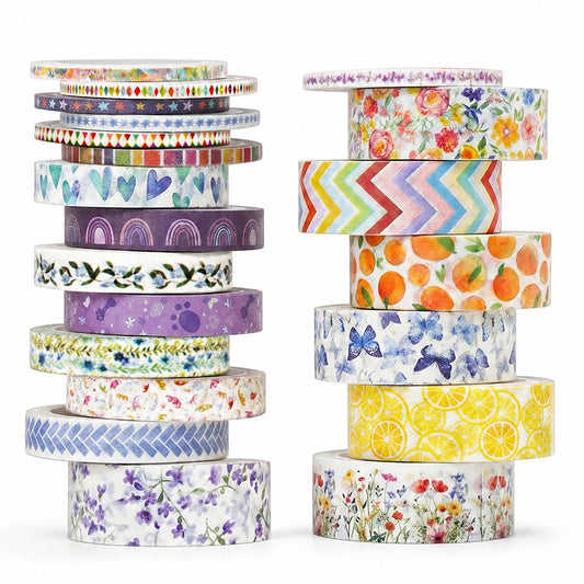 Washi Tape Set, 3/21 Rolls, Assorted Sizes, Floral 3m/Roll Washi Tape for Scrapbook, Arts, Crafts, Journals Planners Decorati