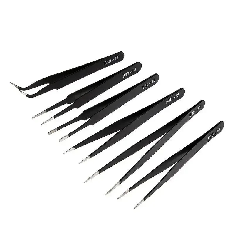 6pcs Precision Long Tweezers Set ESD Anti-Static Stainless SteelTweezers Repair Tools For Electronics Repair Soldering Craft 