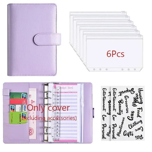 2026 A6 Binder Budget PU Leather PlannerPockets Expense Budget Sheets Notebook Cash Envelope Organizer System with Clear Zipp
