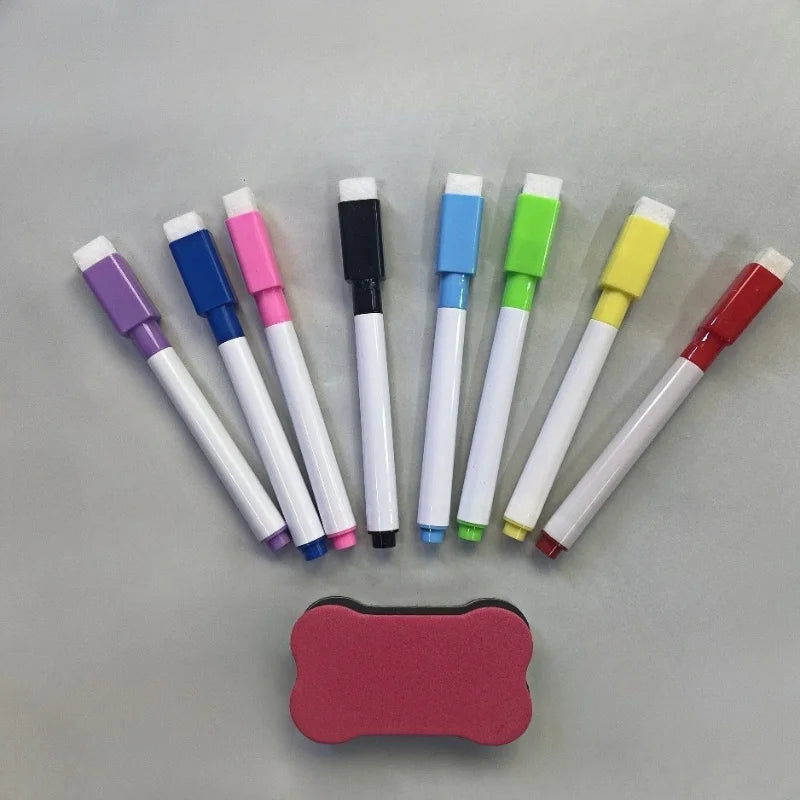 8-Color Dry Erase Whiteboard Markers with Magnetic Eraser, Suitable for Office Whiteboards, Calendars,Creative Holiday Gifts 