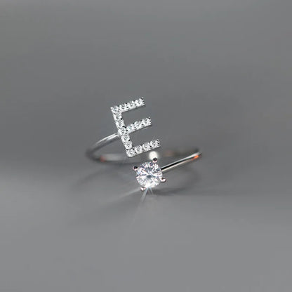 Zircon Initial A-Z Letter Ring For Women Metal Adjustable Opening Ring Name Alphabet Female Wedding Gift Anillos Mujer