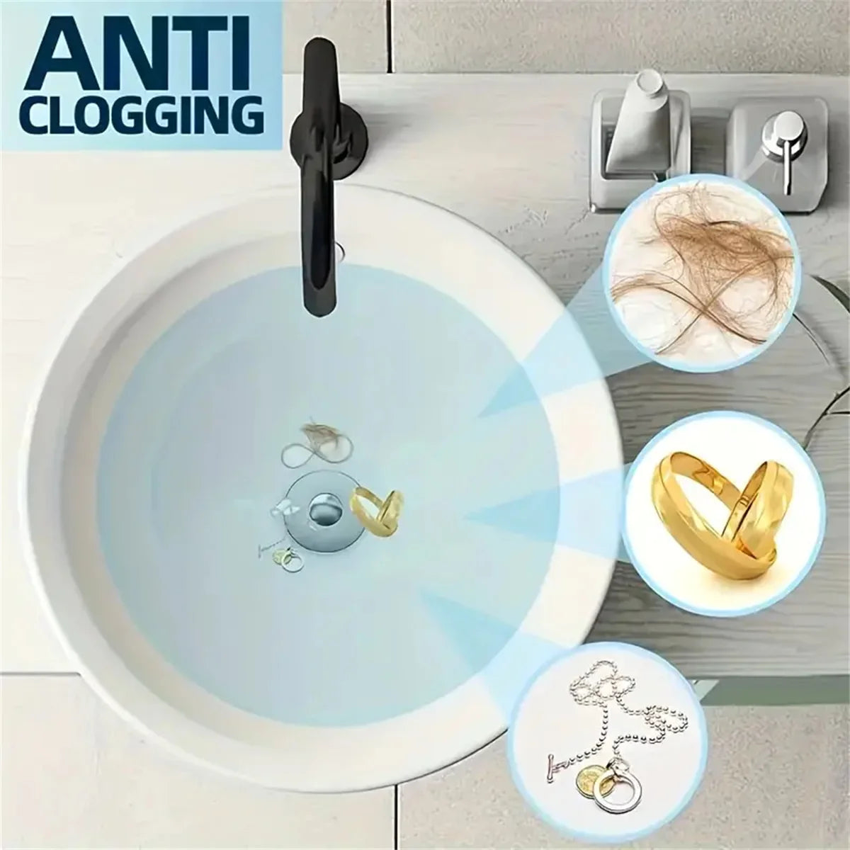 Universal Rebound Drain Plug Filter Basin Pop-up Chrome Sink Filter with Hair Catcher Bathroom Sink Drain Stopper Easy Push T