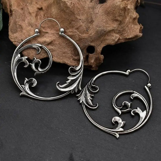 Vintage Silver Minimalist Style Metal Carved Pattern Earrings Ethnic Geometric Spiral Pendant women's Jewelry